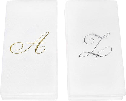 AH AMERICAN HOMESTEAD Disposable Hand Towels for Bathroom 50 Count - Guest Bathroom Essentials -Bathroom Paper Towels - Monogrammed Disposable Napkins - Wedding Napkins in Paper Towel Tray (Gold, W)