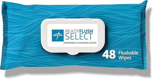 Medline ReadyFlush Select Dispersible Cleansing Cloths, Fragrance-Free, 1 Pack - Premoistened with Gentle, Hygienic, and Eco-Friendly Personal Care Solution