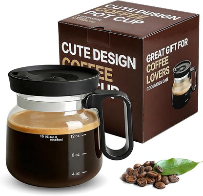 Mini Coffee Pot Mug with Lid,16Oz Glass Coffee Pot Coffee Mugs,Spill-Proof & Heatproof Coffee Pot Cup Gifts for Coffee Lovers (1Pcs)