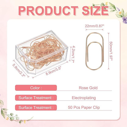 PATIKIL 50 Pcs Paper Clip, 2inch Non-Skid Metal Paper Clamp Clips Large for Office Supplies Craft Scrapbook Document Note Sorting, Electroplating, Rose Gold