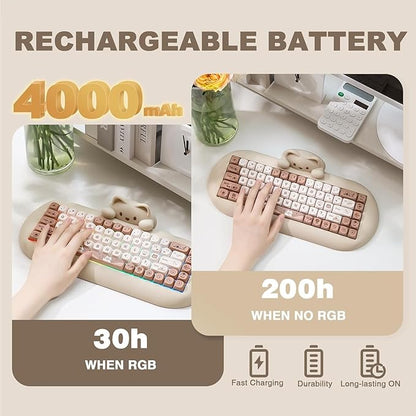 YUNZII C68 Wireless Mechanical Keyboard,65% Layout,Hot Swap,Triple Mode BT5.0/2.4G/Wired, RGB Backlit NKRO,Cute Cat Silicone Ergonomic Design for Win/Mac (Brown, Milk Switch)