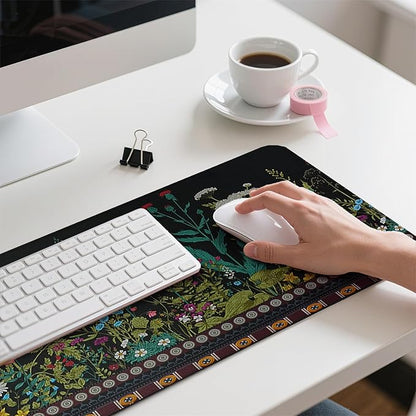 Flowers & Plants Patterns Desk Mat, Large Gaming Mouse Pad Non-Slip Rubber Base with Stitched Edges, Waterproof Protection for PC Laptop Home Office Desk Decor (31.5x11.8in)