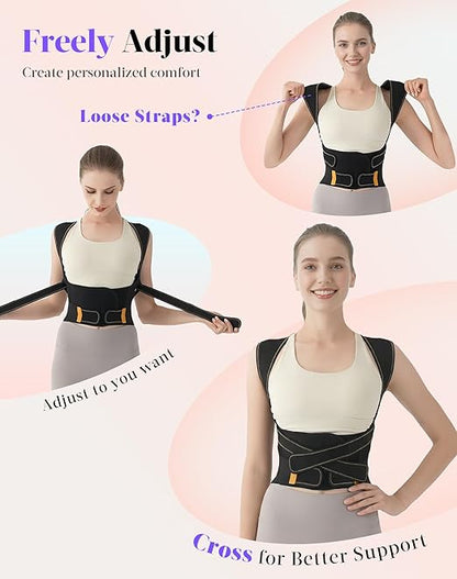 Posture Corrector for Women and Men, 5 Full Back Support Brace Rods, FSA&HSA Eligible, Adjustable Shoulder Straightener, Improving Hunchback Posture, Upper and Lower Back, Neck Pain Relief, Small