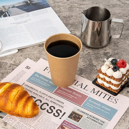 RACETOP [100 Pack] 12 oz Coffee Cups, Disposable Coffee Cups, Kraft Paper Cups, Hot Cups Unbleached for Home, Stores, Cafes, Office