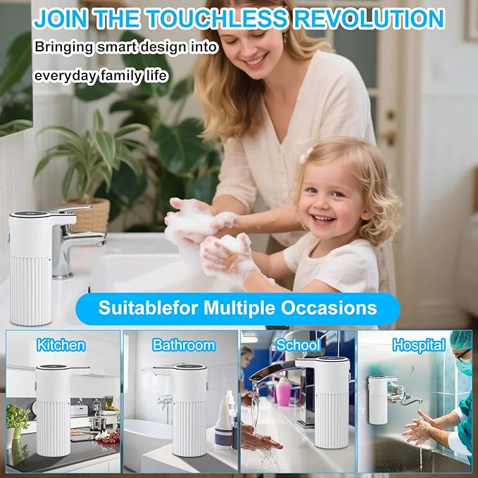 HOMELYLIFE Automatic Luquid Soap Dispenser, 13.53oz/400ml Touchless Soap Dispenser with 4 Adjustable Levels, 1800mAh USB Rechargeable Smart Hand Free Dispenser for Bathroom, Kitchen, Office, Home