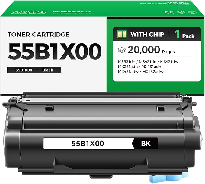 55B1X00 Black Extra High Yield Toner Cartridge Replacement for Lexmark 55B1X00 Toner Compatible for Lexmark MS331 MS431 MX331 MX431 MS431dn MS331dn MS431dw MX331adn MX431adn MX431adw MX432adwe Printer
