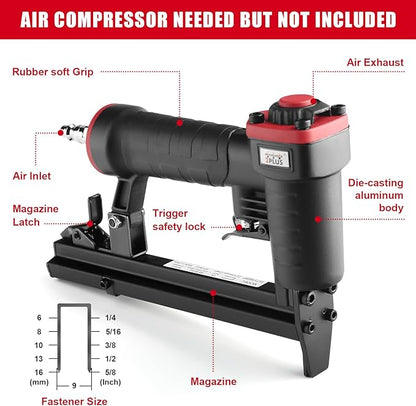 3PLUS H7116SP 22 Gauge 3/8-Inch Crown Pneumatic Upholstery Stapler for 71 Series Staples, 1/4-Inch to 5/8-Inch
