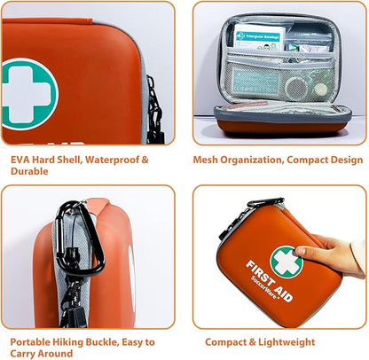 150 Pieces Mini First Aid Kit - Small Medical Kit with Hard Shell - Emergency First Aid Kit for Car, Travel, Home, Outdoor, Office, Camping, Hiking (Orange)