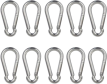 Carabiner Clip, 10PCS 2.36 Inch Stainless Steel Keychain Carabiner. Small Carabiner Clips, Spring Snap Hook, Locking Carabiners Clips for Plant Hanging, Outdoor Camping. 270 lbs.