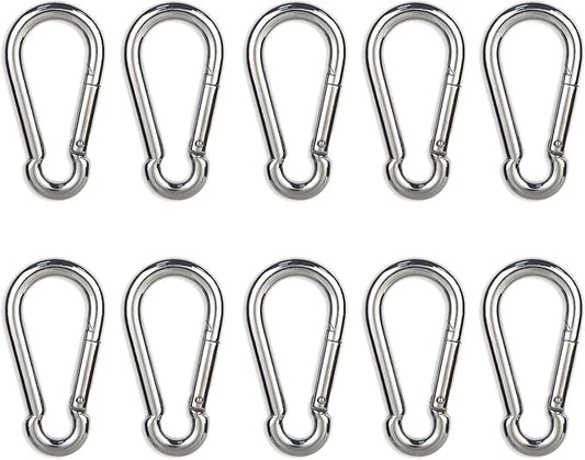 Carabiner Clip, 10PCS 2.36 Inch Stainless Steel Keychain Carabiner. Small Carabiner Clips, Spring Snap Hook, Locking Carabiners Clips for Plant Hanging, Outdoor Camping. 270 lbs.