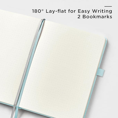 &And Per Se Dotted Journal Notebook (5 Packs), A5 Hardcover Leather Dotted Journal, 160 Pages 100 gsm Thick Paper, 3 Sheets of Stickers Included- 5.7'' x 8'' (Cyan