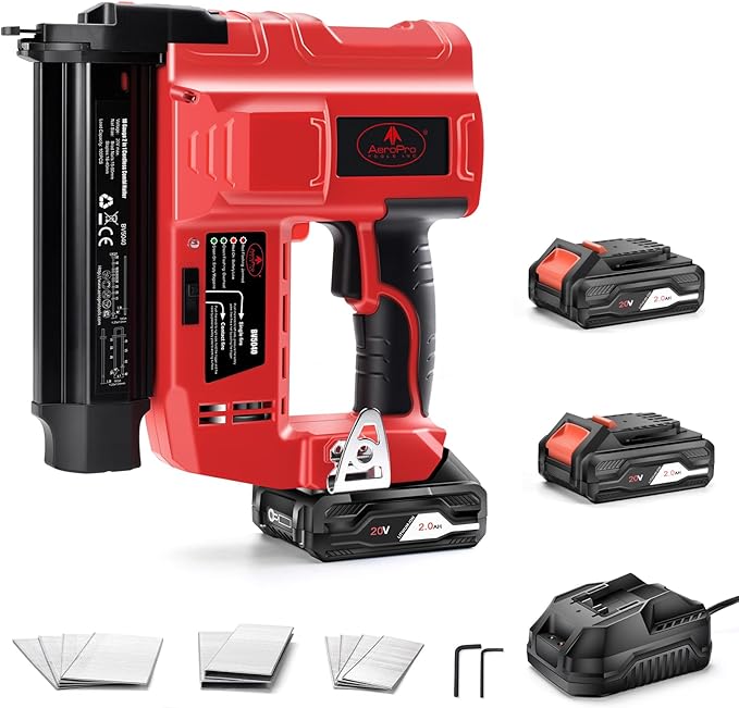 AEROPRO Tools 18 Gauge Nail Gun Battery Powered, 2 in 1 Cordless Brad Nailer/Staple Gun with 2 * 2.0Ah Li-ion Batteries, Charger and 1000 Nails for Woodworking & DIY
