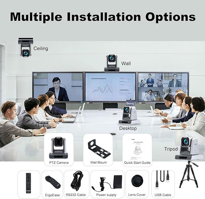 zowietek 4K USB/HDMI/LAN PTZ Camera, Ergo-Ease Remote Control, Auto Focus, 18X Optical Zoom, Live Streaming for Video Conference, Meeting, Church, Event, Teaching