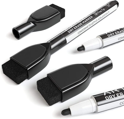 ARTEZA Black Dry Erase Markers with Erasers – Pack of 36 Magnetic Fine Tip Whiteboard Pens with Low-Odor Ink for School, Office & Home Use