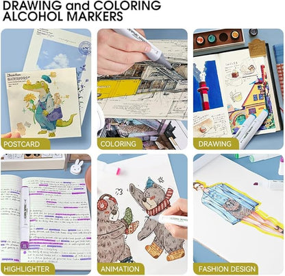 TRANSON Alcohol Markers for Drawing Coloring 48 Colors Dual-tip Fine and Brush Tips