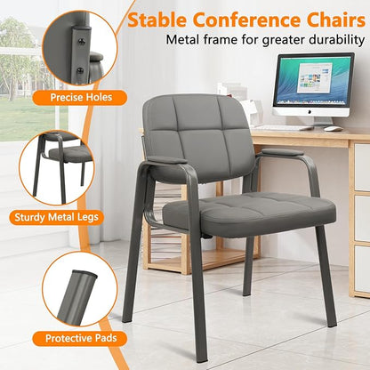 CLATINA Waiting Room Guest Chair with Bonded Leather Padded Arm Rest for Office Reception and Conference Desk(Grey 2 Pack)