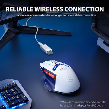 INPHIC IN9 Wireless Gaming Mouse, True Tri-Mode Bluetooth/Type-C Wired/2.4G Wireless Connection, 10000 DPl, Fully Programmable, RGB Backlit, for Laptop PC Mac