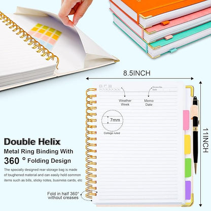 Hardcover Spiral Notebook 8.5"x11" Journal Notebook with Tabs and Removable Dividers 300 Pages 5 Subject Notebook College Ruled, Faux Leather Spiral Bound Notebook for Women School Work(White)