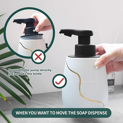 BosilunLife Automatic Soap Dispenser Bathroom - Liquid Hand Free Dispenser Smart Electric Lotion Soap Dispenser Touchless with Waterproof Pump Rechargeable Dish Soap Dispenser Ceramic White, 17oz