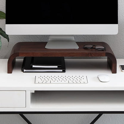 Anji Mountain Wood Monitor Stand Riser Desk Desktop Organizer Table for Home, Office Workspace, Laptop Riser, Ergonomic Design Stand for Gaming Setup, Walnut