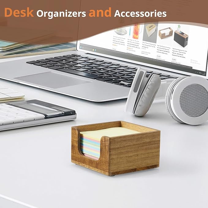 Sticky Note Holder, Acacia Wood Post It Note Dispenser for Office Desk Accessories, Self Stick Note Pad Holder, Memo Pad Holder Dispenser Organizer for School Office Desk Supplies