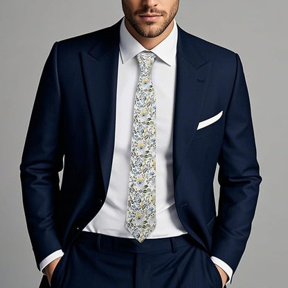 Cotton Floral Ties for Men 2.76" Men's Skinny Tie Linen Flower Printed Neck Tie for Wedding Dating Party
