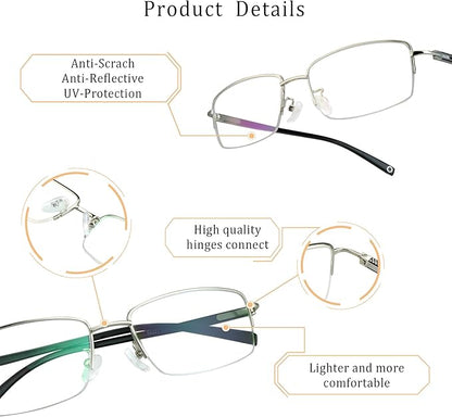 LifeArt Alloy Semi-Rimless Reading Glasses,Blue Light Blocking Glasses, Anti Eyestrain, Computer Gaming Glasses, TV Glasses for Women, Anti Glare (Silver, +1.25 Magnification)