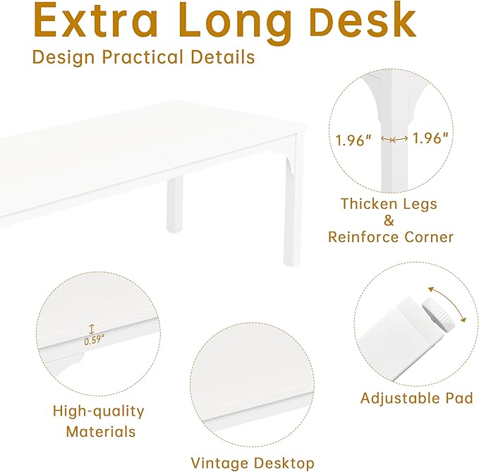 19FT Conference Table, Super Sturdy Large Rectangle Meeting Seminar Table, Office Desk for Meeting Room Study Writing Printer Table, Long Business Tables for 16-22 Person, 6 Pcs White