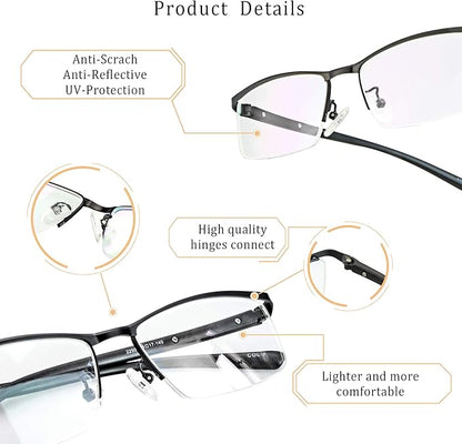 LifeArt Alloy Semi-Rimless Reading Glasses,Blue Light Blocking Glasses, Anti Eyestrain, Computer Gaming Glasses, TV Glasses for Women, Anti Glare (Black, +2.50 Magnification)