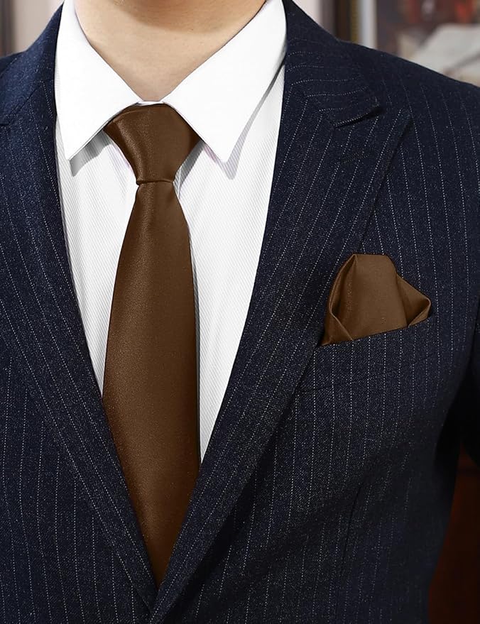 PenSee Men's Tie Set Solid Pure Color 3.15" (8CM) Classic Formal Plain Necktie and Pocket Square Set For Men