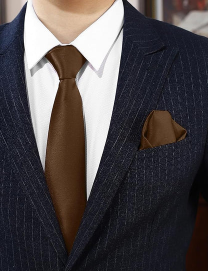 PenSee Men's Tie Set Solid Pure Color 3.15" (8CM) Classic Formal Plain Necktie and Pocket Square Set For Men