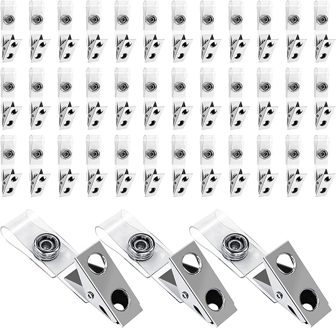 400 Pack Metal Badge Clips Double Hole ID Badge Clips with Clear PVC Straps for Name Tag ID Cards and Badge Holders Work Office Supplies