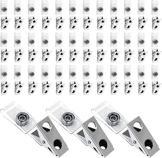 400 Pack Metal Badge Clips Double Hole ID Badge Clips with Clear PVC Straps for Name Tag ID Cards and Badge Holders Work Office Supplies