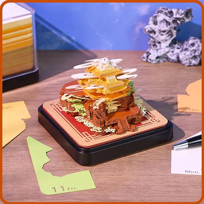 3D Calendar 2026 Time Piece Calendar 3D Memo Pad Tear Away Carving Art Notepad Paper Sculpture Artwork for Sticky Note Record DIY Christmas Gift Office Desktop Decoration-Laojun Mountain