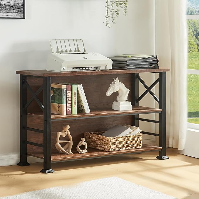HOMBAZAAR Book Shelf,3 Tier Bookshelf with Metal Frame and Backboard,Shelf Bookcase for Living Room,Bedroom and Office,47.2 inch