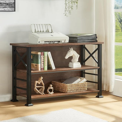 HOMBAZAAR Book Shelf,3 Tier Bookshelf with Metal Frame and Backboard,Shelf Bookcase for Living Room,Bedroom and Office,47.2 inch