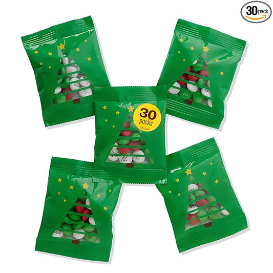 M&M’S WORLD Christmas Party Favors (30 Pack), Printed M&M’S With Festive Icons, Christmas Candy for Party Treats, Holiday Snacks, Party Decor