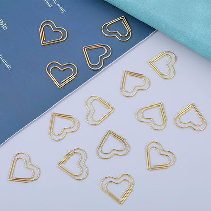 100Pcs Gold Heart Paper Clips Cute Small Paperclips for Funny Heart Clips Kids Office Supplies Paper Clamps Wedding Decoration Crafts Scrapbooking Women Document Note Sorting Organizing Paperclips