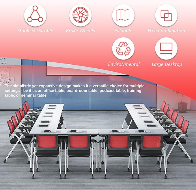 Conference Room Tables,47.2" Modern Office FoldingTraining Conference Tables,Flip Top Mobile Seminar Table with Lockable Wheels,Mobile Foldable Meeting Table for Classroom Office (white, 4 pack)