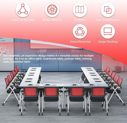 Conference Room Tables,47.2" Modern Office FoldingTraining Conference Tables,Flip Top Mobile Seminar Table with Lockable Wheels,Mobile Foldable Meeting Table for Classroom Office (white, 4 pack)