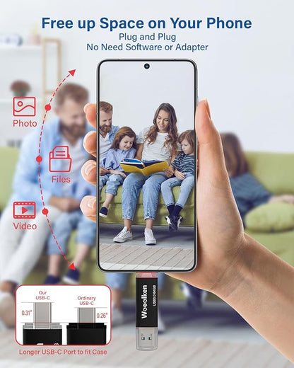 USB C Flash Drive 64GB 5 Pack, Wooolken USB 3.0 Dual Drive Type-C Thumb Drive OTG Compatible with iPhone 16/15, Android Smartphone/Tablets/Computers