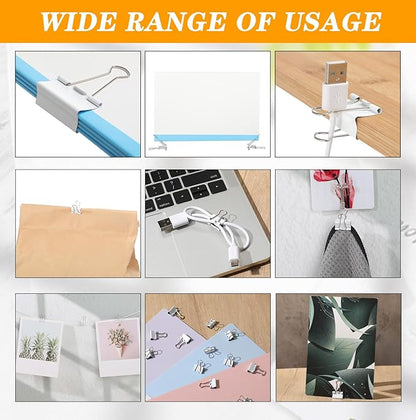 Jetec 100 Pack 0.6in/15mm White Metal Binder Clips Bulk Medium Reusable Fold Back Binder Clips Paper Clamps Spring Steel Sturdy for Home School Office Supplies