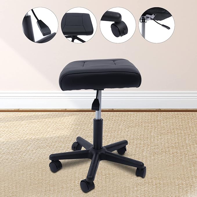 Office Footrest,Leg Rest Rolling Chair,Rolling Swivel Stool,Backless Height Adjustable Stool,Rest Ottoman Under Desk,Foot Stool with Wheels for Home Desk Counter Salon