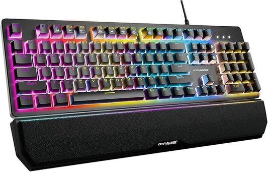 GTRACING Mechanical Gaming Keyboard Typewriter with Wrist Rest, RGB Lighting, Tactile Mechanical Switches, Programmable Macro Keys for Laptop MAC PC Gamer-Blue Switch