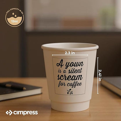 Custom Disposable Paper Coffee Cups, 12oz, Pack of 50, Add Your Logo or Text, Double Walled, Leakproof for Hot and Cold Drinks, Perfect for Christmas Parties or other Festive Events