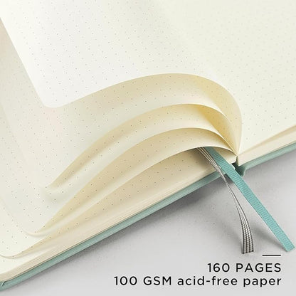 &And Per Se Dotted Journal Notebook, A5 Hardcover Leather Bullet Dotted Journal, 160 Pages 100 gsm Thick Paper, 3 Sheets of Stickers Included- 5.7'' x 8''（Cyan）