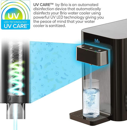 Brio Self-Cleaning Countertop Bottleless Water Cooler Dispenser - with 2-Stage Water Filter and Installation Kit, Tri Temp Dispense, UV Cleaning - Black