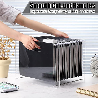 24 Hanging File Folder with Acrylic Organizer for Letter/a4 Size Desktop Clear File Storage Box with Handles for Home Work Office Use(Black,Classic)