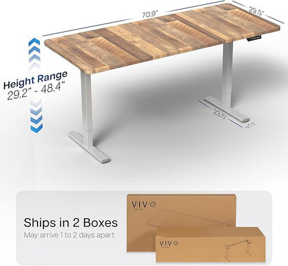 VIVO Electric 71 x 30 in Standing Desk, Memory Height Adjustment, 1B Series, Reclaimed Wood Top Gray Frame, DESK-KIT-1G7P