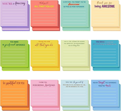 Yinder 12 Pcs Employee Appreciation Sticky Notes Xmas Gift Bulk Motivation Note Pads Mini Inspirational Note Gift for Teacher Nurse Staff Coworker Office Supply 3 x 3'' (Appreciation,Light Color)